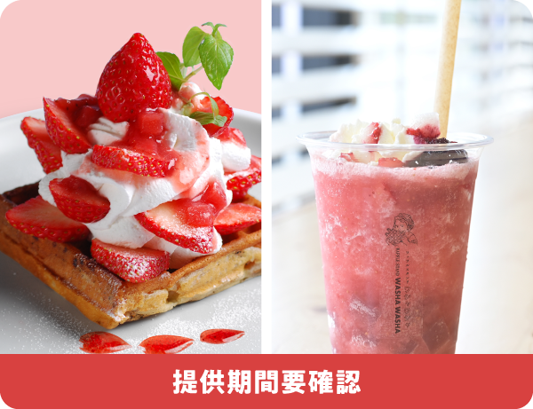 いちご花咲く、春パフェワッフル/田原産いちご　いちごスムージー